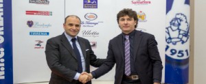 Il presidente della NFC Orlandina Massimo Romagnoli con il neotecnico Angelo Galfano