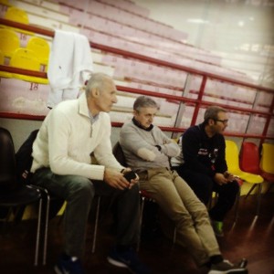 Il GM Riva, il coach Marco Calvani e l'assistente Ducarello