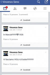 Un fermo immagine relativo al profilo Facebook di Vincenzo Seno, diffuso dal Due Torri