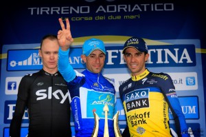 Il podio conclusivo della Tirreno-Adriatico del 2013