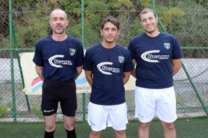 Da sinistra il preparatore dei portieri Domenico Barresi, l'allenatore Michele Lucà e il preparatore atletico Carmelo Bonarrigo