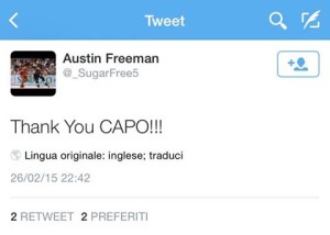 Il twitte con cui Freeman ha salutato i tifosi di Capo d'Orlando