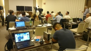 La sala stampa dalla quale i giornalisti seguono le varie fasi del processo sul calcioscommesse