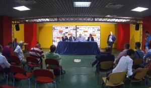 Un momento della conferenza stampa di presentazione di Argurio e Manfredi, affiancati da Stracuzzi e Gugliotta