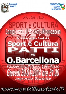 La locandina della sfida tra Sport Patti e Orsa Barcellona