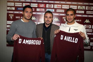 D'Aiello nel giorno della sua presentazione a Torino insieme a D'Ambrosio