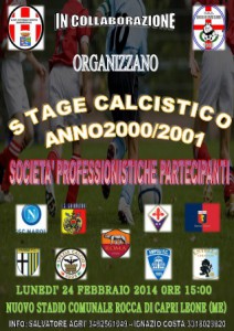 Locandina dello stage calcistico in programma a Rocca di Capri Leone