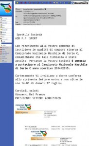 La comunicazione del Settore Agonistico che conferma il ripescaggio dell'FP Sport