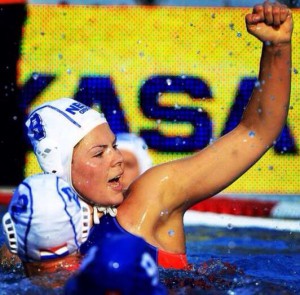 Un'esultanza dell'olandese Vivian Sevenich, nuova "stella" della WP Despar Messina