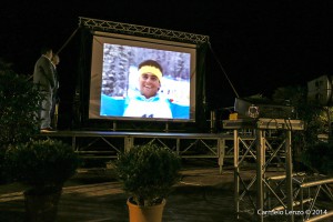 La proiezione di un filmato sulle imprese del campione bolognese