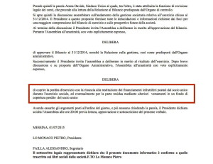 Ecco il verbale d'assemblea in cui Lo Monaco ''rinuncia alla restituzione dei finanziamenti infruttiferi''