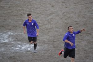 L'esultanza di Beniamino Aloisi dopo 1-0