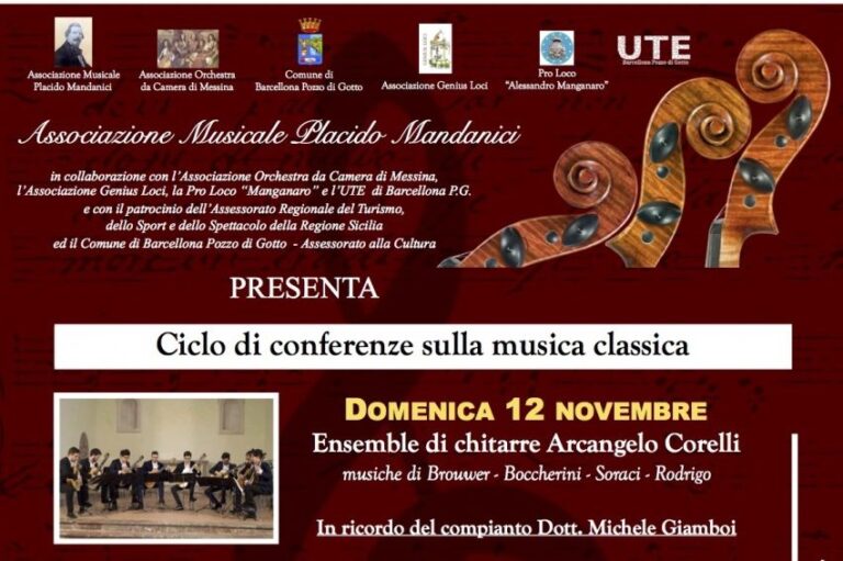 Musica classica, l’Ensemble di chitarre Arcangelo Corelli si esibirà a Barcellona Pozzo di Gotto