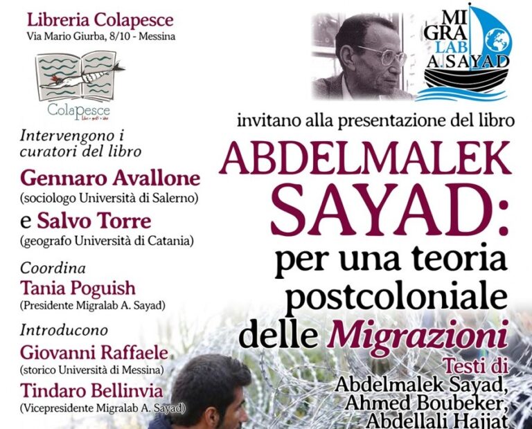 Presentazione del libro “Abdelmalek Sayad: per una teoria postcoloniale delle Migrazioni”